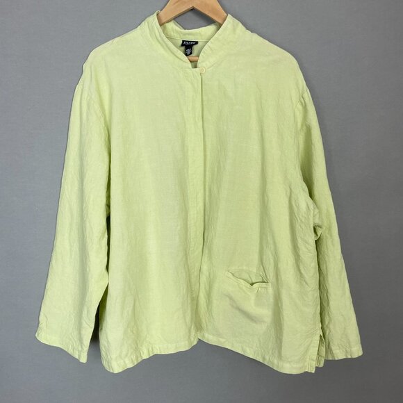 Eileen Fisher Top Long Sleeve Button-Up Pocket Single Pocket Pale Lime Green 2X - Picture 15 of 16